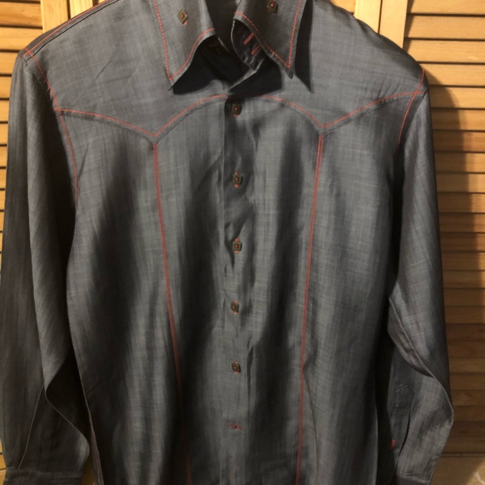 Mens Angelino high collar grey sports dress shirt